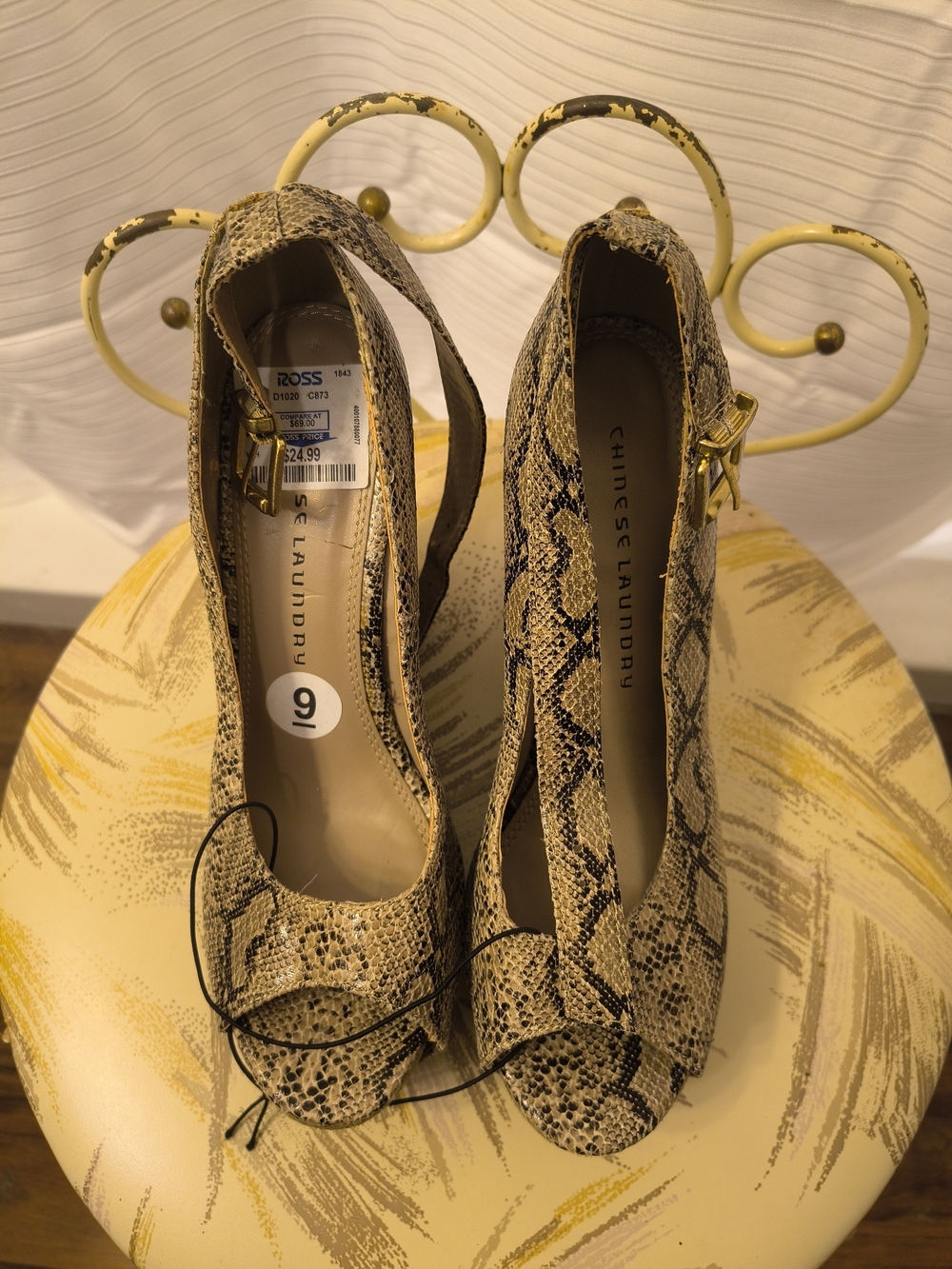 Chinese Laundry Women's Snake-Print Ankle-Strap Heels in Beige